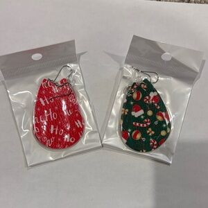 Festive Holiday Faux Leather Earrings Set Candy Cane Ornaments & Ho Ho Ho